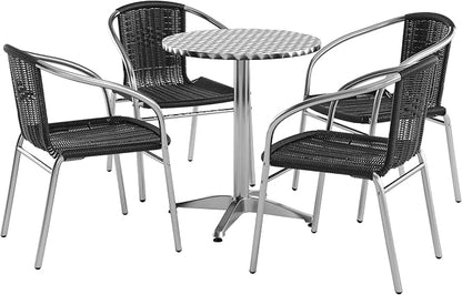Flash Furniture Lila 23.5'' Round Aluminum Indoor-Outdoor Table Set with 4 Black Rattan Chairs | Indoor/Outdoor Use, Black Rattan Chairs