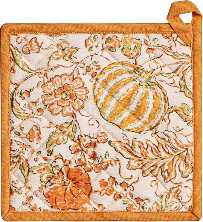 Maison d' Hermine Pot Holders 100% Cotton Potholders (8" x 8", Pack of 1) | Heat Resistant Hot Pads with Loop BBQ Cooking Baking Hotel Kitchen Handling Hot Pans Thanksgiving Christmas - Pumpkin Spice