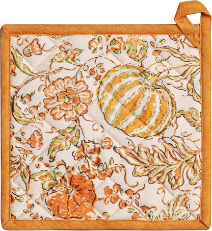 Maison d' Hermine Pot Holders 100% Cotton Potholders (8" x 8", Pack of 1) | Heat Resistant Hot Pads with Loop BBQ Cooking Baking Hotel Kitchen Handling Hot Pans Thanksgiving Christmas - Pumpkin Spice