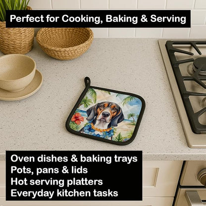 Caroline's Treasures American English Coonhound Luau Pair of Pot Holders Kitchen Heat Resistant Pot Holders Sets Oven Hot Pads for Cooking Baking BBQ, 7 1/2 x 7 1/2