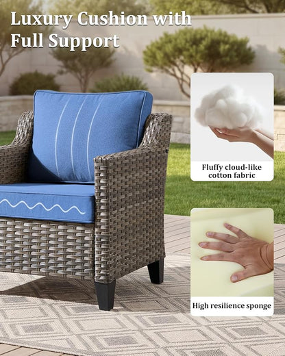 Outdoor Furniture Set of 1, Luxury Patio Sofa 3-Seat Wicker Couch with 4" Thick Cushion - Outdoor Furniture Rattan Sofa with Deep Seating High Back(Blue)