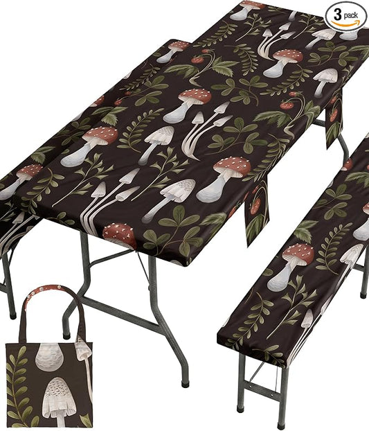 Picnic Table Cover with Bench Covers Waterproof Elastic Rectangle Furniture Fitted Table Cloth Tablecloth Glamping Camp Camper Camping Essentials Outdoor Road Trip Rv Car Travel Vacation Canping Gear