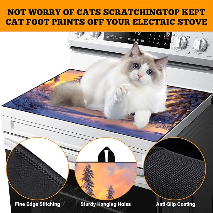 Christmas Multi-Design Stove Cover for Glass/Electric Stoves - 3-in-1 Heat-Resistant Protector Mat, Non-Slip Drying Rack 28"x20"