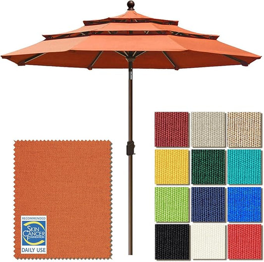 EliteShade USA 10-Year-Non-Fading 9ft 3-Tier Market Patio Umbrella, Commercial Grade Outdoor Table Umbrella with Crank Open, Windproof & UPF 50+ UV Protection, Heavy Duty Ventilation for Garden, Deck, Pool, Backyard, Beach & Bistro, Rust