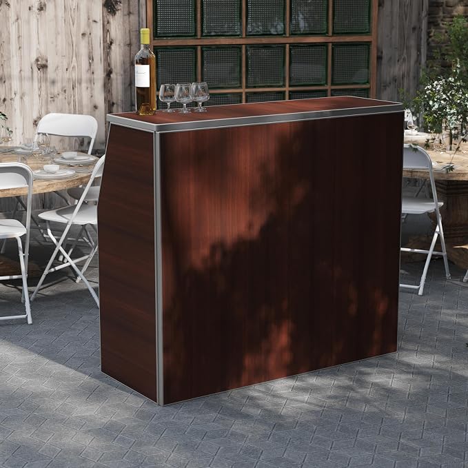 Flash Furniture Amara 4' Walnut Woodgrain Laminate Foldable Bar - Portable Event Bar