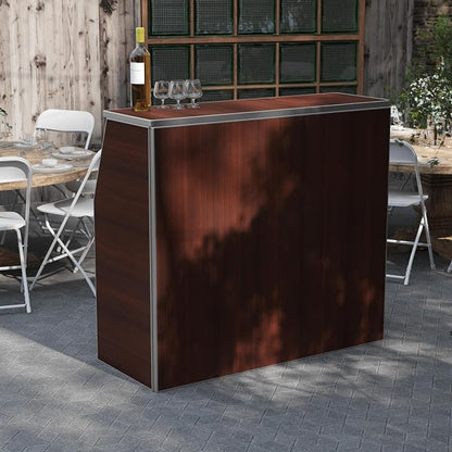 Flash Furniture Amara 4' Walnut Woodgrain Laminate Foldable Bar - Portable Event Bar