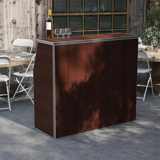 Flash Furniture Amara 4' Walnut Woodgrain Laminate Foldable Bar - Portable Event Bar