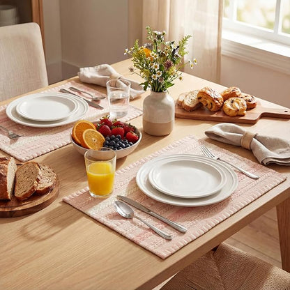Artoid Mode Pink Farmhouse Woven Braided Stripe Placemats Set of 4,12x18 Inch Seasonal Holiday Table Mats Party Kitchen Dining Decoration