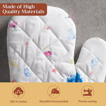 Maison d'Hermine Oven Gloves 100% Cotton Oven Mitt 7" x 13" with Loop Heat Resistant BBQ Cooking Gloves Baking Grilling Kitchen Hotel Home Farmhouse Spring Summer (Pack of 1, Flower in The Field)
