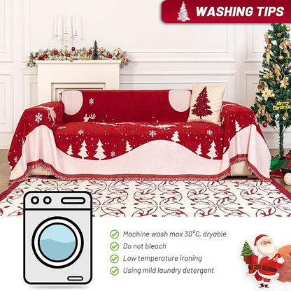 MYSKY HOME Christmas Couch Cover, Washable Pet Couch Covers for Sofa, Sectional Couch Covers L Shape Throw Sofa Slipcover, Soft Washable Sofa Covers for 2 Cushion, 71"x118", Red