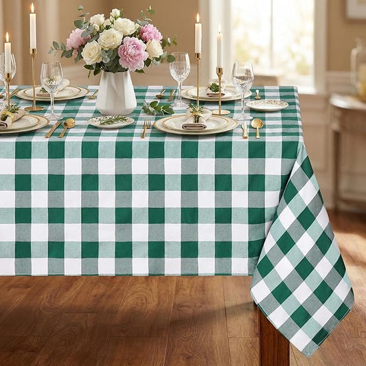 B-COOL Green Plaid Tablecloth Easter Checkered Tablecloth Fabric Green and White Gingham Flag Table Cover for Parties, Valentines, Race Car Birthday Party, Birthday, Outdoor Picnic, 56x84inch