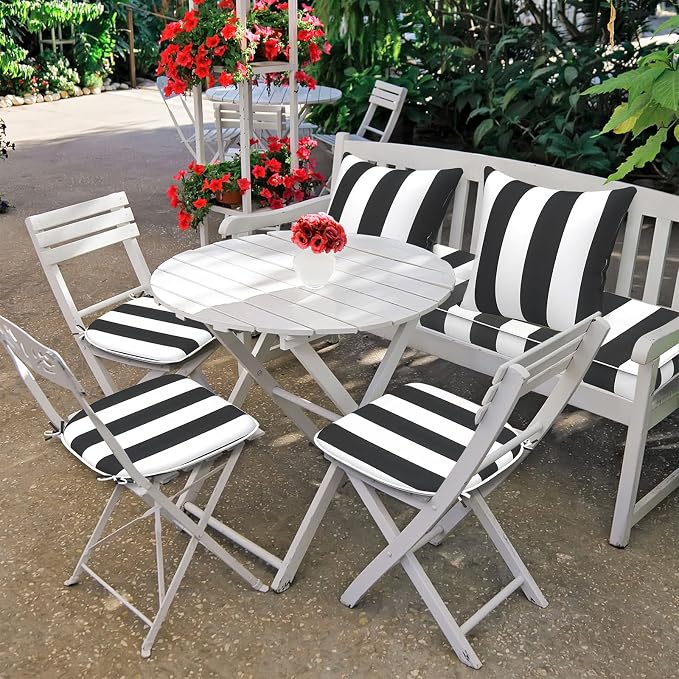 DYTXIII Set of 4 Outdoor Chair Cushions with Ties,Water Repellent Patio Chair Pads 17"x 16" for Outdoor Furniture,Round Corner Seat Cushions for Garden Yard Kitchen Cabana Black