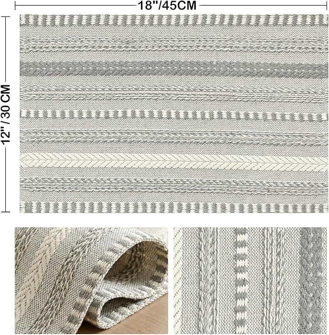 Artoid Mode Dark Grey Farmhouse Woven Braided Stripe Placemats Set of 4,12x18 Inch Seasonal Holiday Table Mats Party Kitchen Dining Decoration