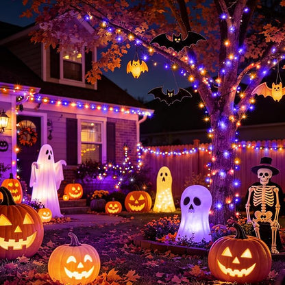 KNONEW LED String Lights Orange and Purple 99FT 300 LED Halloween Lights with 8 Modes Memory for Home Tree Yard Room Indoor & Outdoor Decorations