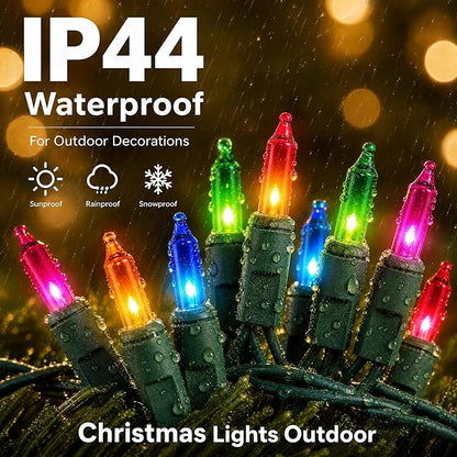 TW SHINE Outdoor Christmas Lights, 20FT 100 Count Christmas String Lights Incandescent, Waterproof Indoor Mini Christmas Tree Lights for Xmas Decorations, Multi Colored
