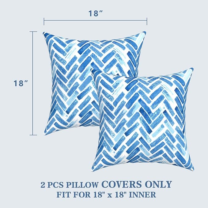 LVTXIII 2 Pack Outdoor Pillow Covers ONLY 18x18 Inch, Water-Repellent Square Decorative Cushion Covers for Patio Furniture, Garden, Sofa, Blue Bricks