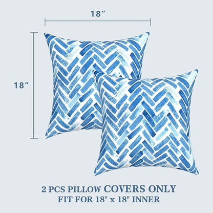 LVTXIII 2 Pack Outdoor Pillow Covers ONLY 18x18 Inch, Water-Repellent Square Decorative Cushion Covers for Patio Furniture, Garden, Sofa, Blue Bricks