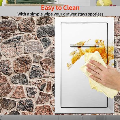 Pull Out Trash Can Drawer Outdoor Kitchen Trash Cabinet Stainless Steel Flush Mount for Outdoor Kitchens & BBQ Islands 14" W x 25.7" H x 19.4" D