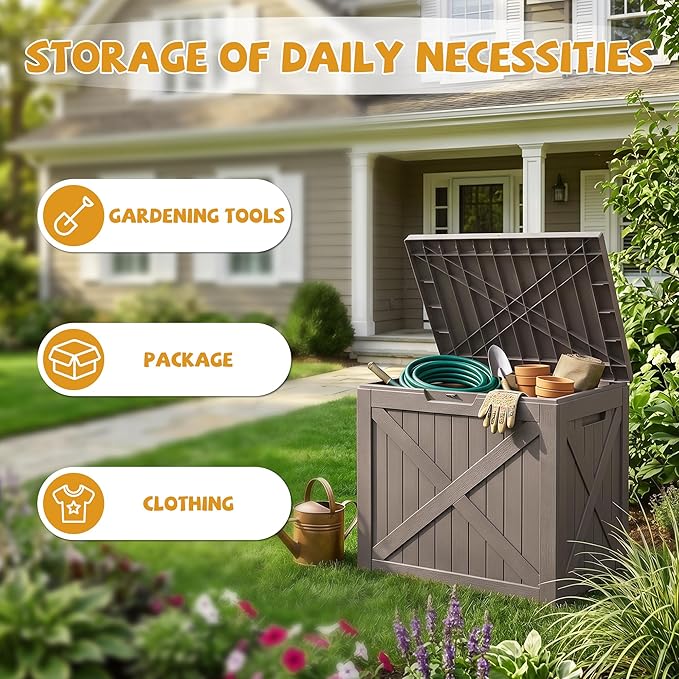 40-Gallon Outdoor Storage Box, Waterproof Deck Box for Patio Cushions, Garden Tools, Pool Accessories, Lockable Outside Storage Bin for Backyard & Deck (Grey)