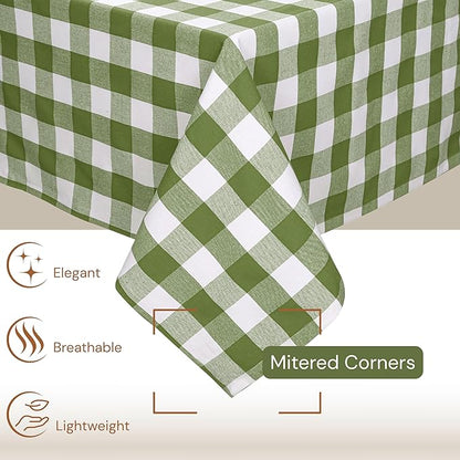 Mint Green and White Buffalo Check Tablecloth, 60x84 Inches, Plaid Table Cover, 100% Cotton, Washable, Reusable Farmhouse Tablecloth for Holidays, Parties, Weddings, Everyday Use