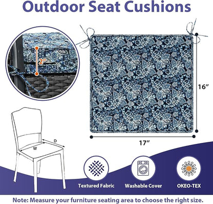 IPYNBAP Outdoor Chair Cushions Set of 4 -Waterproof Outdoor Seat Cushions for Patio Furniture, Patio Chair Cushion with Handle and Ties, Out Door Chair Pads,17x16x2-Square, Green Paisley