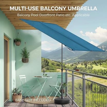 HOMSHADE 6x4ft Outdoor Balcony Umbrella - Flat Porch Pool Patio Umbrella Rectangular Canopy Shade UPF50+ UV Protection 360° Rotating & Tilting All Angles Applicable (Peacock Blue, No Base)