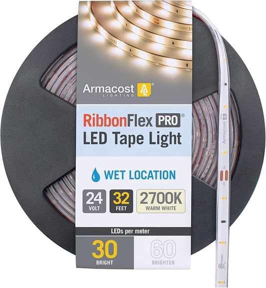 Armacost Lighting RibbonFlex Pro Warm White (2700K), 30LEDs/M, 10M, 24V Outdoor Tape Light 134450