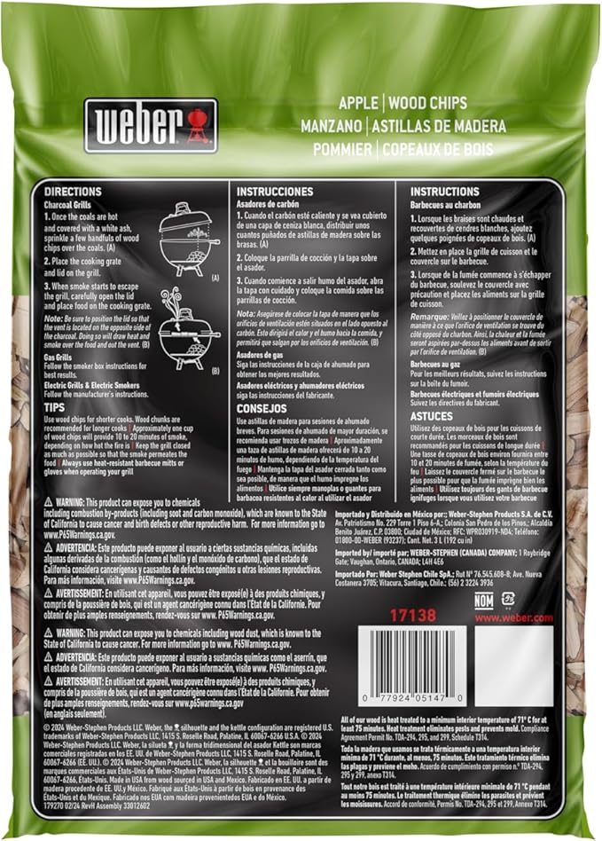 Weber Apple Wood Chips, 2 lb, Pack of 2 | For Grilling and Smoking