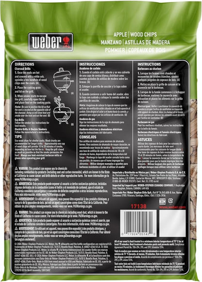 Weber Apple Wood Chips, 2 lb, Pack of 2 | For Grilling and Smoking