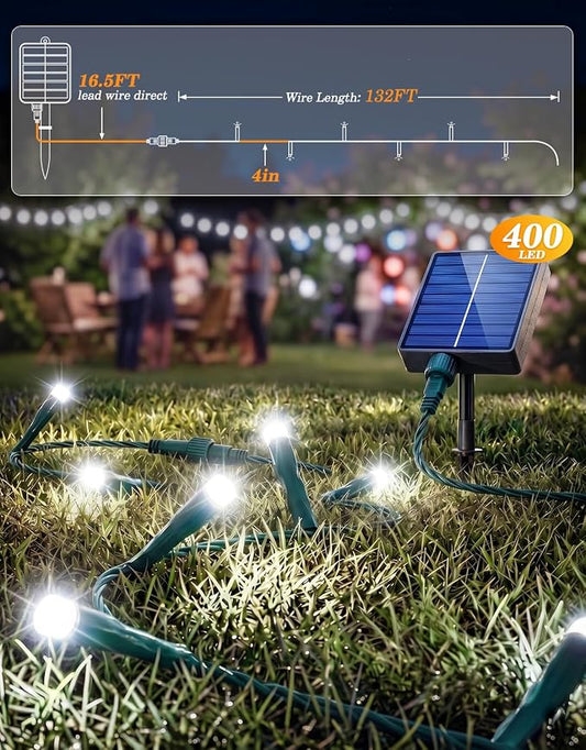 LitHome 2 Pack Upgraded Solar String Lights Outdoor, Total 800LED 262FT | Solar & USB Powered Christmas Lights with Remote,8 Mode Waterproof String Light for Patio Garden Yard Tree Decor,Cool White