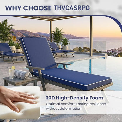 Chaise Lounge Cushions Outdoor, 80 x 26 Inch Water & Fade-Resistant Patio Furniture Lounge Cushion Set of 2, Beach Umbrella Lounger Chair Replacement Cushion with Removable Cover Pad, Navy Blue