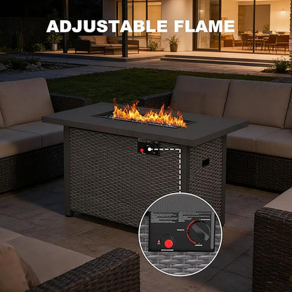 42 inch Propane Fire Pit Table, 50,000 BTU Outdoor Fire Pit Table with Steel Lid and High-Temp Crystal Beads, 2 in 1 Rectangle Gas Fire Pit Table for Garden/Patio Outside (42 inch, With Crystal Beads)