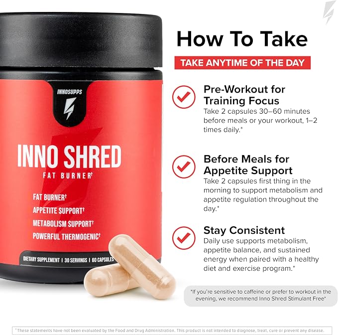 Inno Shred Thermogenic Fat Burner & Appetite Support, 30 Servings | Weight management, energy & metabolism support with Capsimax, Paradoxine (Grains of Paradise), Green Tea for natural energy