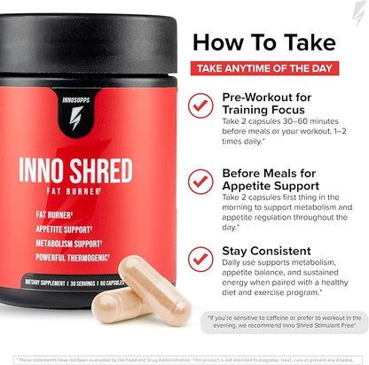 Inno Shred Thermogenic Fat Burner & Appetite Support, 30 Servings | Weight management, energy & metabolism support with Capsimax, Paradoxine (Grains of Paradise), Green Tea for natural energy