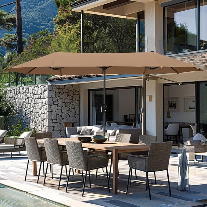 GREEN PARTY 13 ft Outdoor Patio Umbrella, Large Rectangular Table Umbrellas | Double-Sided, UV & Fade Resistant Canopy for Deck Poolside Garden Backyard, Market Umbrella with Crank & 1.5" Pole, Tawny