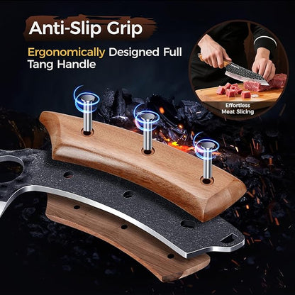 3PCS Hand Forged Japanese Chef Knife Set for Cooking, Kitchen Knife for Meat Cutting, High Carbon Steel Sharp Boning Knife, Chefs Knife, Honing Rod for Camping, BBQ, Outdoor Gift for Men