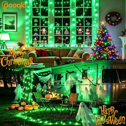 Pooqla 4 Pack String Lights Battery Operated, Total 66.6ft 200 LED Fairy Lights Indoor Outdoor Decorations, 8 Modes Green Battery Christmas Lights for ST Patrick's Day Halloween Porch Party Yard Decor