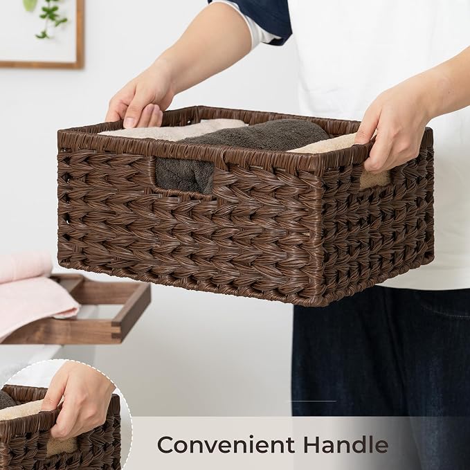 GRANNY SAYS Wicker Storage Basket for Shelves, Waterproof Wicker Basket for Organizing, Woven Basket for Shelves, Decorative Basket for Pantry, Brown