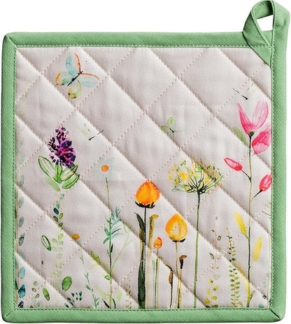 Maison d' Hermine Pot Holders 100% Cotton Heat Resistant Potholders 8" x 8" Hot Pads with Loop BBQ Cooking Baking Hotel Farmhouse Kitchen Handling Hot Pans Spring Summer(Pack of 1, Botanical Fresh)