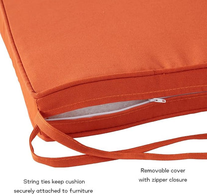 Outdoor 18 inch Square Patio Dining Chair Pads – Comfortable Fiber-Filled Seat Cushions with Ties, Reversible Polyester Fabric - Rust, Set of 4