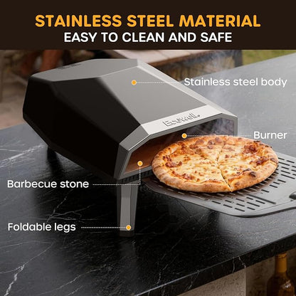 ECOWELL 12 inch Gas Pizza Oven Outdoor Propane, Portable Pizza Oven | with Pizza Stone, Stainless Steel Pizza Oven Indoor & Outdoor for Camping Backyard, Ignition Built-in, 12 min Fast Heating