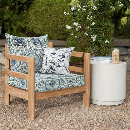 DYTXIII Outdoor Deep Seat Cushion Set, Water Repellent 24"x24" Patio Thick Cushions Replacement with Seat & Back Pillow for Patio Sofa, Wicker Chair, Couch - Wreath Blue
