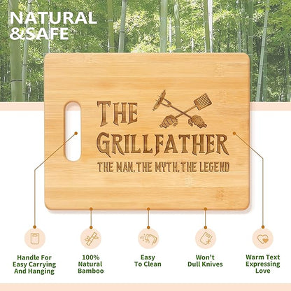 Fathers Day Dad Gifts, Birthday Gift for Dad from Daughter Son Kids, Father Birthday Present, Engraved Bamboo Cutting Board -The Grillfather, The Man, The Myth