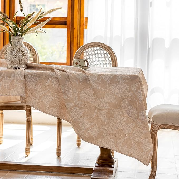 AIRCOWRIE Cotton Linen Tablecloth for Rectangle Tables, Heavy Duty Wrinkle Free Water Resistant Washable Cloth Dining Table Cover for Kitchen and Outdoor Use(Begonia Flower, 54”×78”, Rectangle)