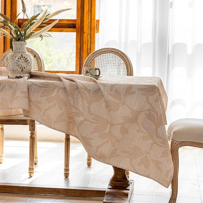 AIRCOWRIE Cotton Linen Tablecloth for Rectangle Tables, Heavy Duty Wrinkle Free Water Resistant Washable Cloth Dining Table Cover for Kitchen and Outdoor Use(Begonia Flower, 54”×78”, Rectangle)