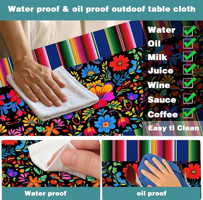 Mexico Picnic Table Cover with Bench Covers and Bag, Camping Essentials, Cinco De Mayo Fiesta Stripes Table Cloth Waterproof Fitted Tablecloth Cover with Elastic Edge for Outdoor 3 PCS 30x60 Inch