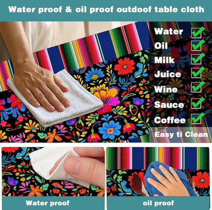 Mexico Picnic Table Cover with Bench Covers and Bag, Camping Essentials, Cinco De Mayo Fiesta Stripes Table Cloth Waterproof Fitted Tablecloth Cover with Elastic Edge for Outdoor 3 PCS 30x96 Inch