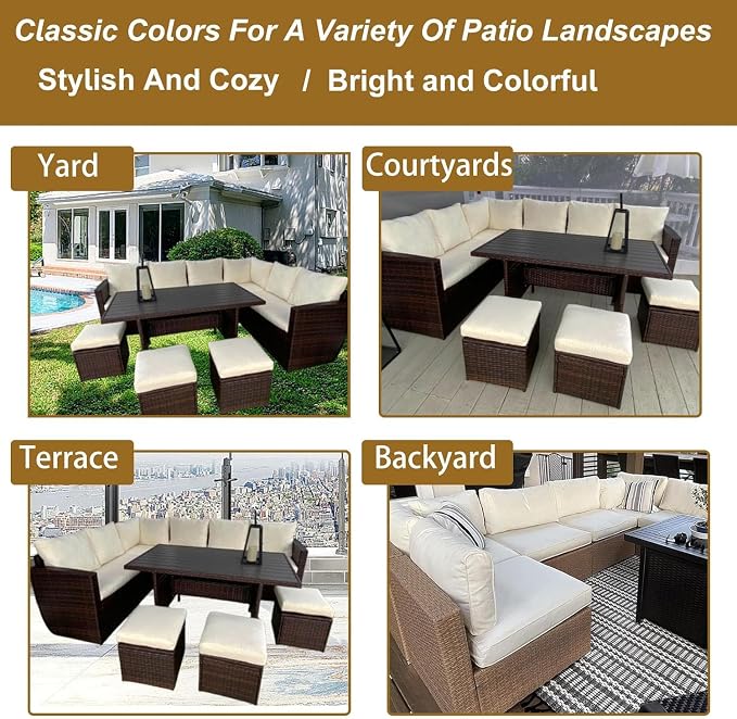 14 Piece Outdoor Patio Cushion Cover Replacement, Waterproof Patio Cushion Covers, Outdoor Furniture Cushion Covers Set for 6 Seat Wicker Rattan Sofa (Off-White)