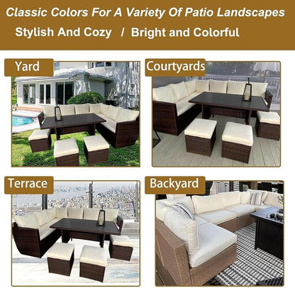 14 Piece Outdoor Patio Cushion Cover Replacement, Waterproof Patio Cushion Covers, Outdoor Furniture Cushion Covers Set for 6 Seat Wicker Rattan Sofa (Off-White)