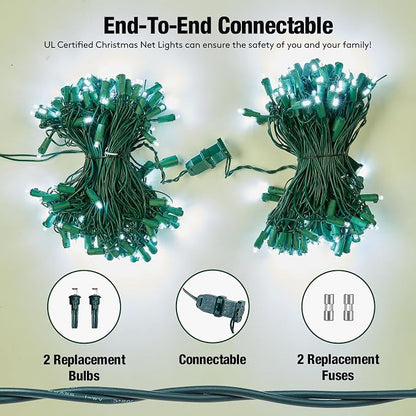 Led White Christmas Net Lights Outdoor Christmas Bushes Lights 120Led 6ftx5ft, Connectable Outdoor Indoor Mesh Net Lighting for Xmas Holiday, Garden, Lawn, Shrubs, Trees, Bushes Decorations